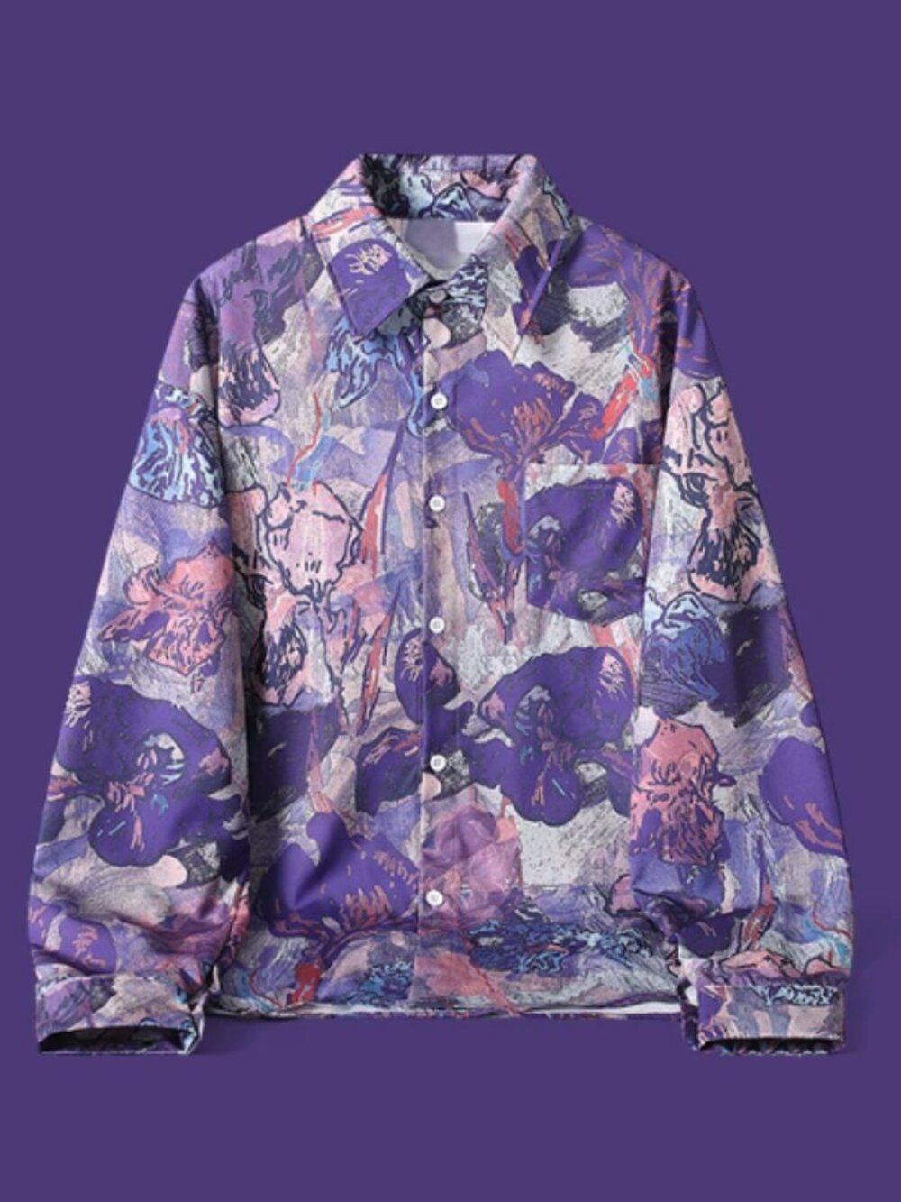 Purple Abstract Floral Art Print Shirt